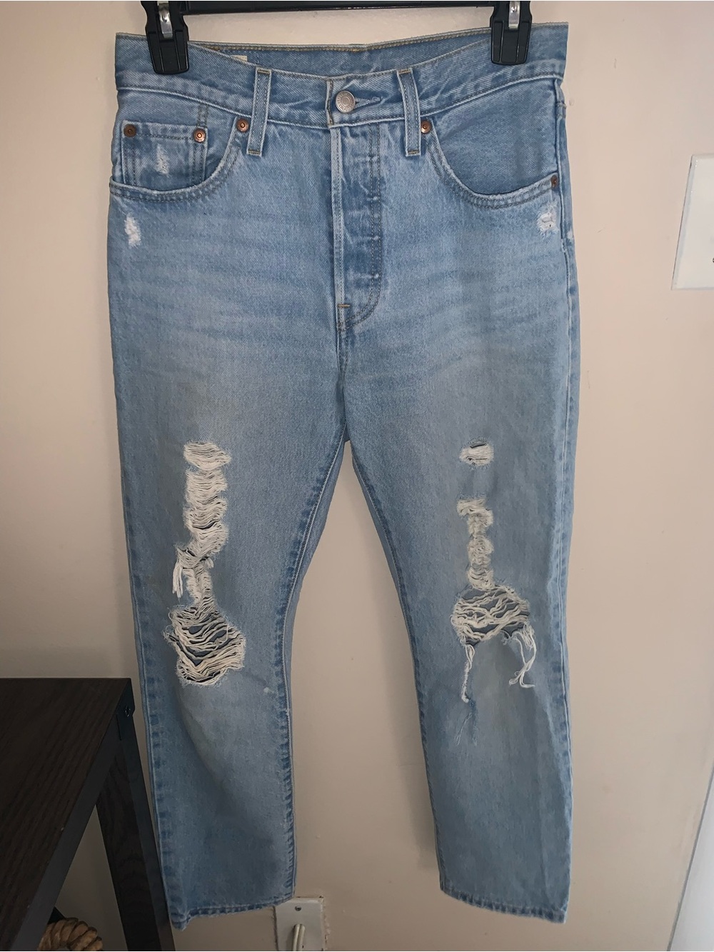 Levi's 501 Light Blue Distressed Relaxed-Fit Jeans